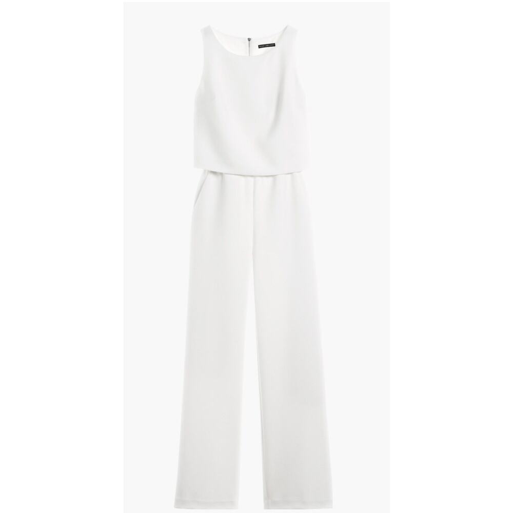Chico’s Black Label Bright White Wide Leg Sleeveless Tiered Jumpsuit Size